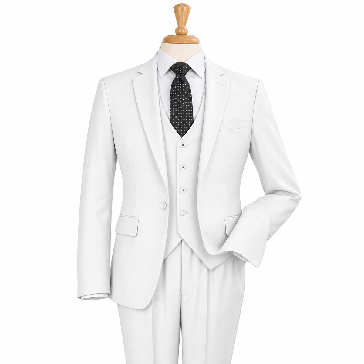 Pure White 3-Piece One-Button Slim Fit Suit - front product view