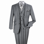 Light Gray 3-Piece 100% Wool Suit with Peak Lapel