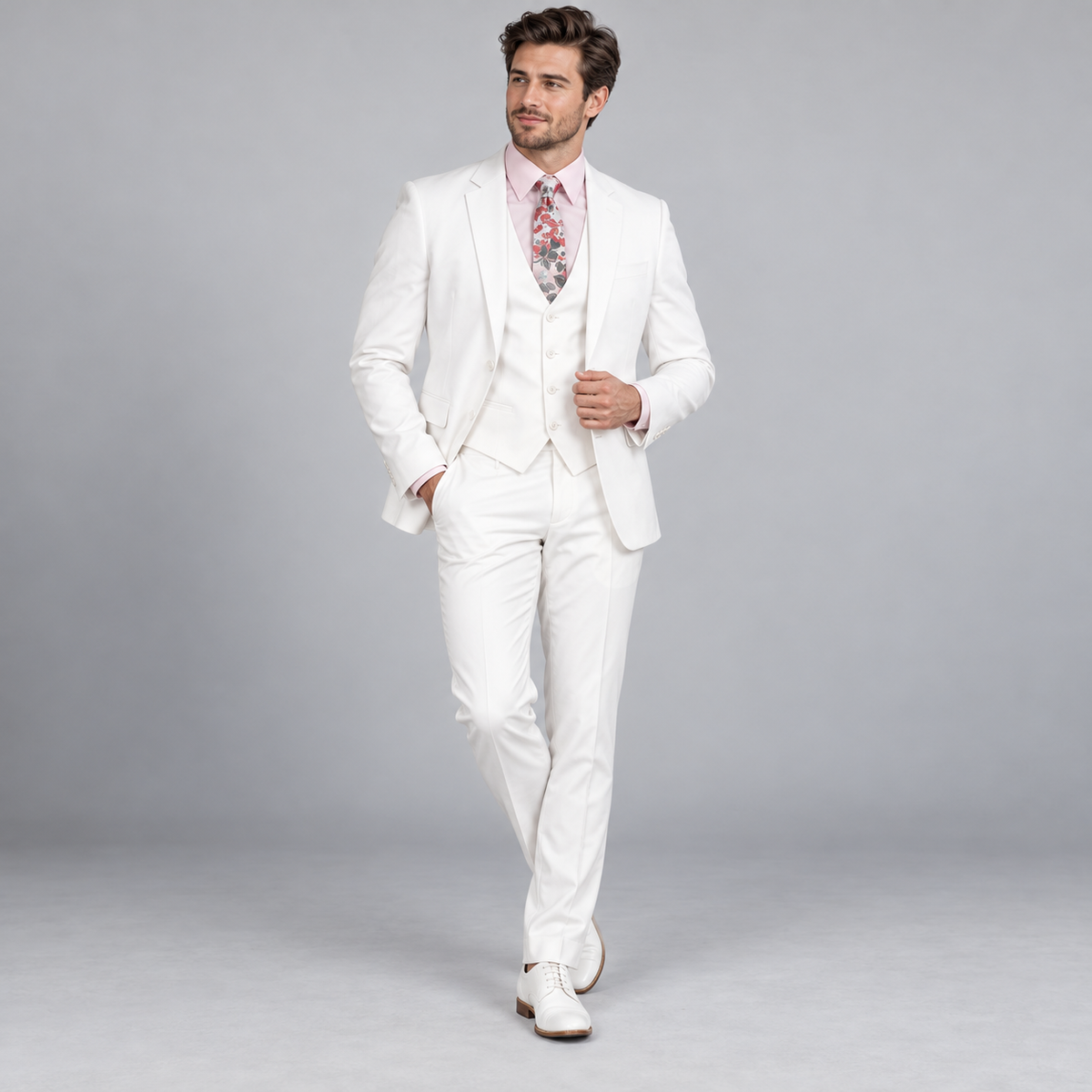 White 3-piece suit, model view
