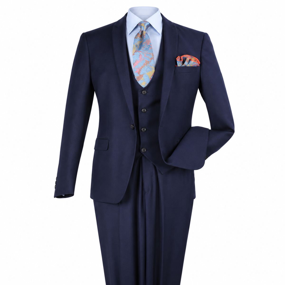 Navy 3-Piece One-Button Slim Fit Suit - polished studio product view on white