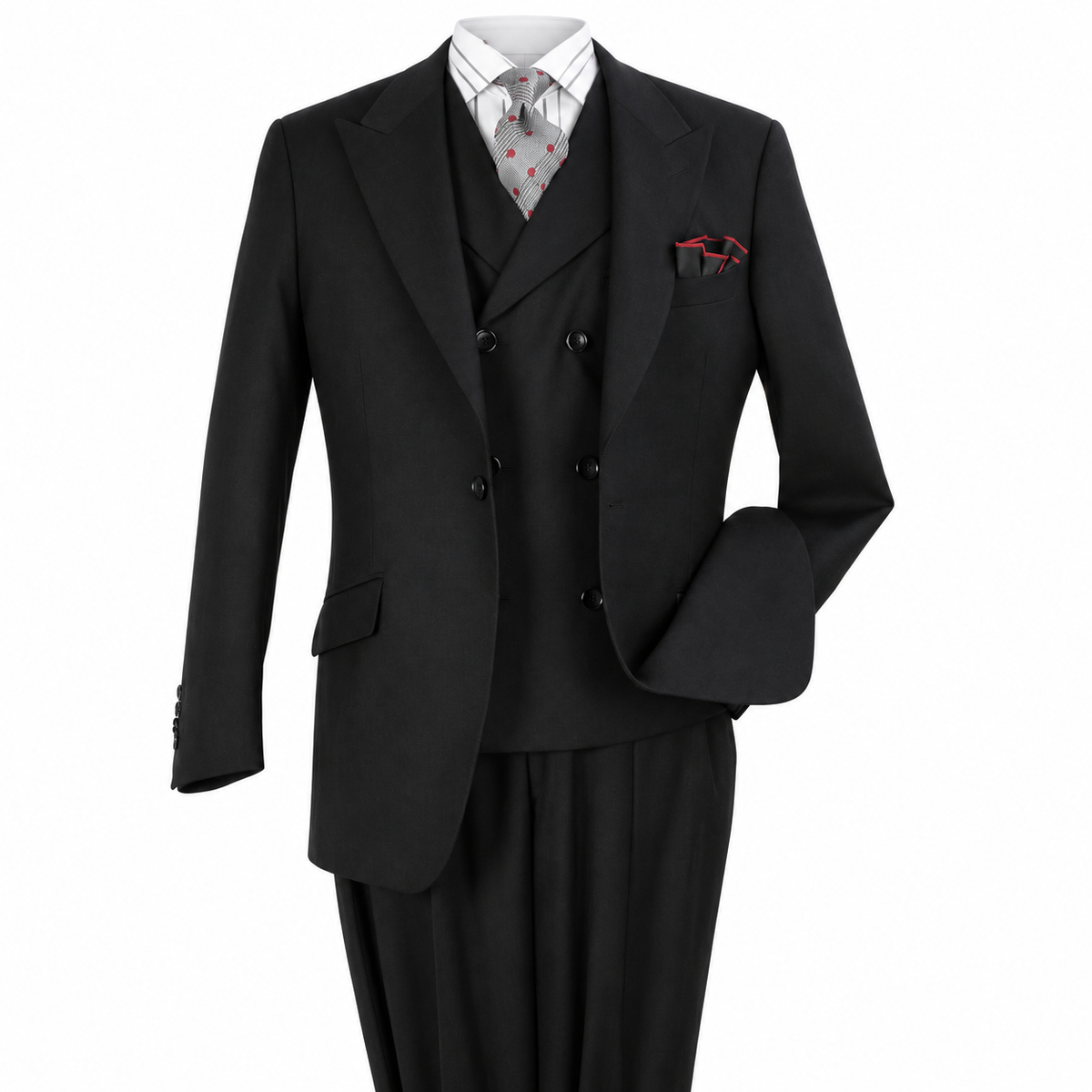 Black 3-Piece 100% Wool Suit - polished studio product view on white