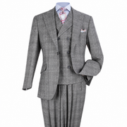 Gray Windowpane 3-Piece 100% Wool Suit