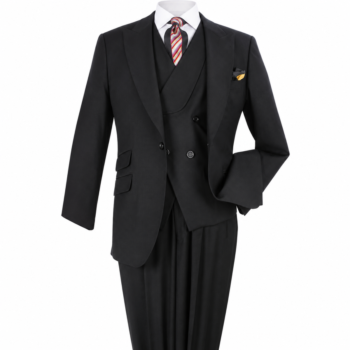 Black 3-Piece 100% Wool Suit - polished studio product view on white