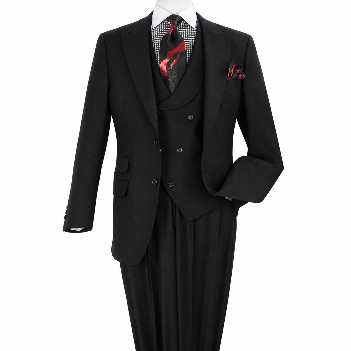 Black 3-Piece 100% Wool Suit - polished studio product view on white
