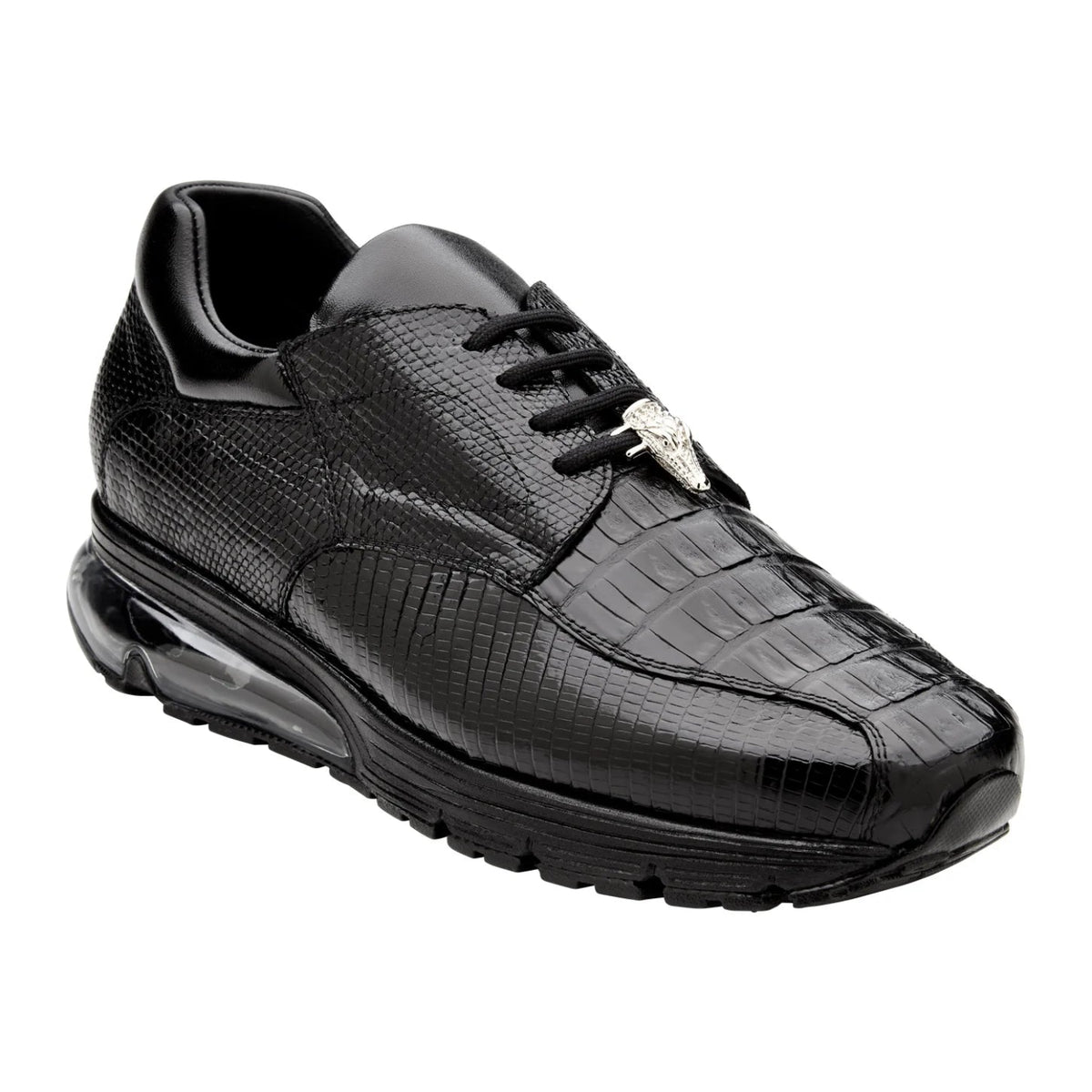 black caiman and lizard leather sneaker belvedere side view