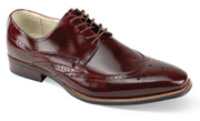 Men's Genuine Leather Wingtip Lace-Up Shoes - Burgundy
