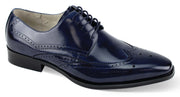 Men's Genuine Leather Wingtip Lace-Up Shoes - Navy