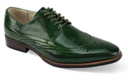 Men's Genuine Leather Wingtip Lace-Up Shoes - Olive