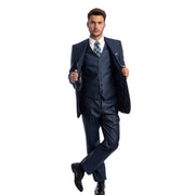 Textured 3-Piece Modern Fit Suit with Notch Lapel - Navy Blue by Tazzio