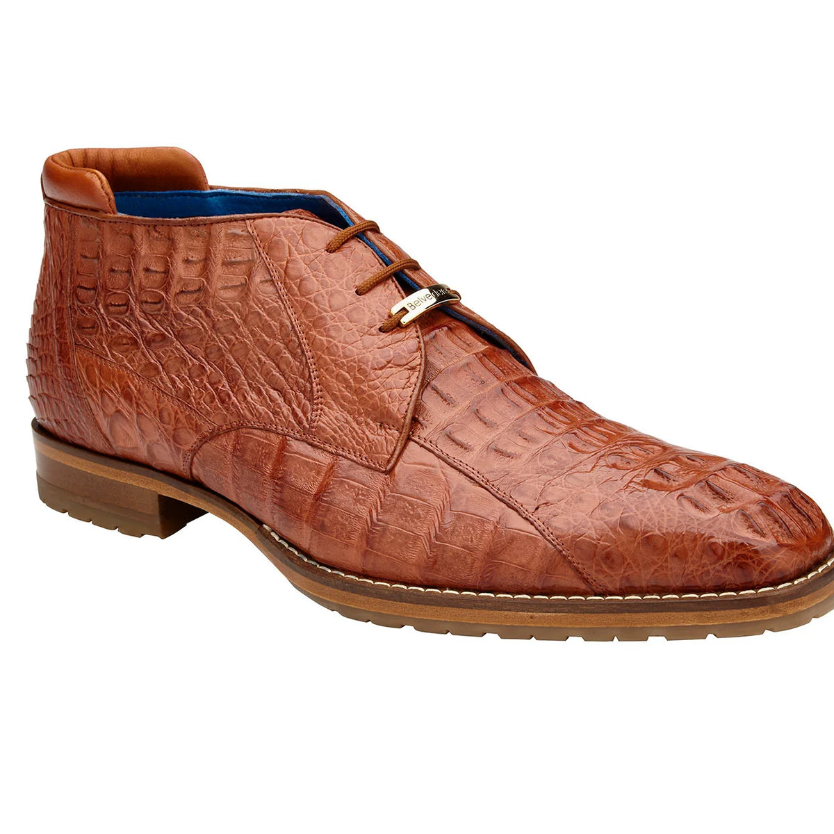 Shop Belvedere Cognac Hornback Caiman Leather Ankle Boots – Suits & More