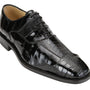 Belvedere Mare Black Genuine Ostrich and Eel Lace-Up Dress Shoes