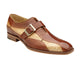 Belvedere Marte Monk Strap Shoes in Antique Camel & Bone Genuine Ostrich