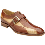 Belvedere Marte Monk Strap Shoes in Antique Camel & Bone Genuine Ostrich