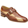 Belvedere Marte Monk Strap Shoes in Antique Camel & Bone Genuine Ostrich