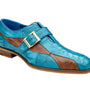 Belvedere Marte Monk Strap Shoes in Antique Ocean & Brandy Genuine Ostrich