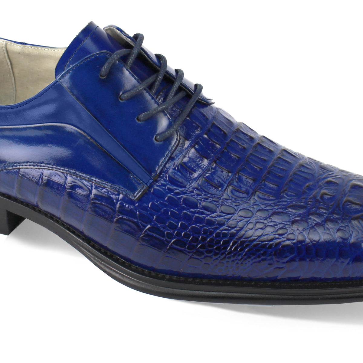 Luxe Allure: Cobalt Crocodile Inspired Leather Lace Dress Shoes, 11