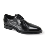 Men's Croco Print Smooth Leather Moc Toe Lace-Up Shoes - Black