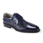 Men's Croco Print Smooth Leather Moc Toe Lace-Up Shoes - Blue