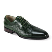 Men's Croco Print Smooth Leather Moc Toe Lace-Up Shoes - Green