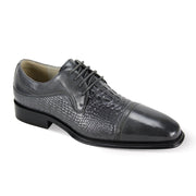 Men's Croco Print Smooth Leather Moc Toe Lace-Up Shoes - Grey