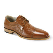 Men's Croco Print Smooth Leather Moc Toe Lace-Up Shoes - Tan