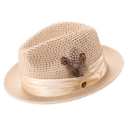 Men's Beige Mesh Fedora Hat - Montique Pinch Crown Fedora -H-34
