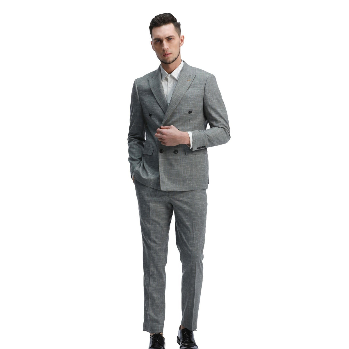 Mint Double-Breasted Two-Piece Skinny Fit Suit — model view