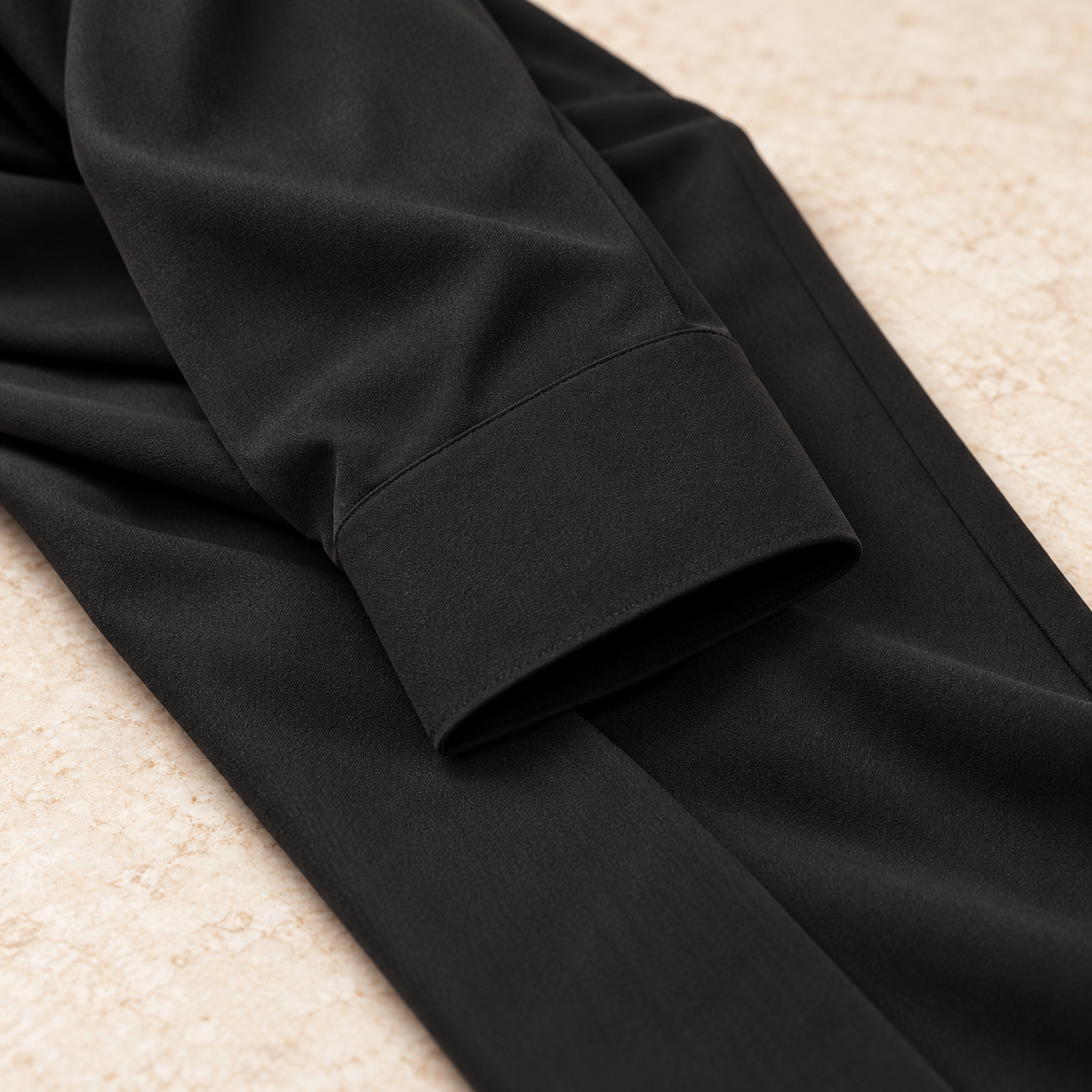 Montique black solid walking suit solid sleeve cuff and trouser drape detail