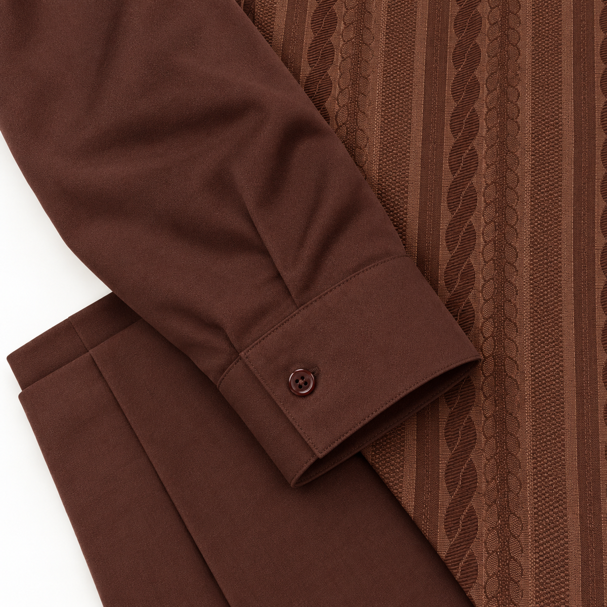 Montique brown textured stripe walking suit cuff trouser detail