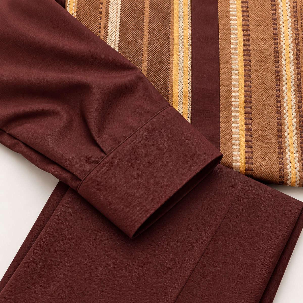 Montique brown vertical stripe walking suit cuff and trouser detail