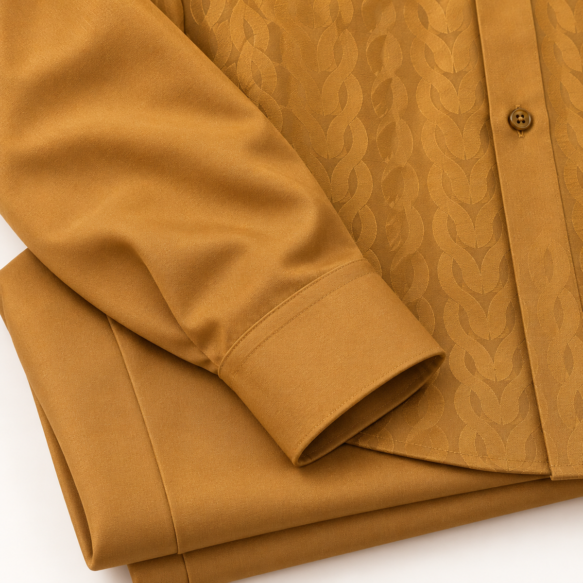Montique mustard tonal chain walking suit sleeve trouser detail