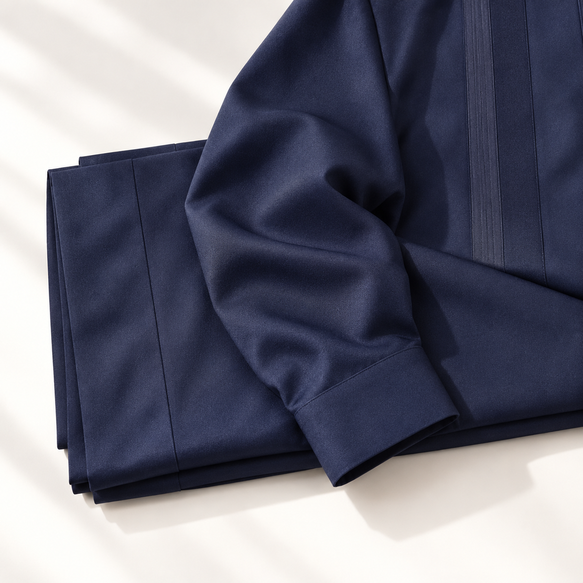Montique navy vertical panel walking suit sleeve trouser detail