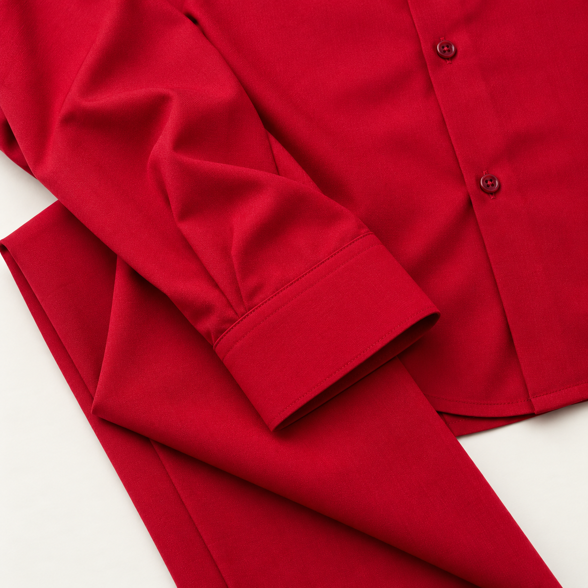 Montique red walking suit soft sleeve cuff and matching trouser fold