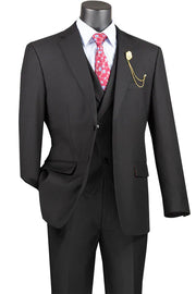 Men’s Solid Single-Breasted Suit Modern Fit - Black 3 Piece
