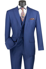 Men’s Solid Single-Breasted Suit Modern Fit - Blue 3 Piece