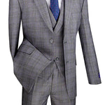 Countess Couture Collection: Grey 3 Piece Glen Plaid Single Breasted Modern Fit Suit