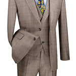 Countess Couture Collection: Tan 3 Piece Glen Plaid Single Breasted Modern Fit Suit