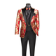 Men’s 3-Piece Jacquard Modern Fit Suit with Satin Lapel Vest - Red and Gold