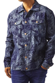 Men’s Navy Jacquard Denim Full Cut Jacket
