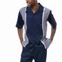 Essentials Collection: Montique's Checker Plaid Color Block Shorts Set Walking Suit In Navy  -72421