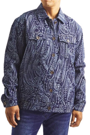 Men's Navy Fancy Jacquard Denim Full Cut Jacket