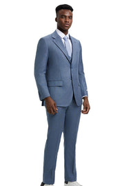 Textured 3-Piece Hybrid Fit Suit with Double-Breasted Vest - Ocean Blue