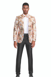 Floral Shawl Collar Single-Breasted Blazer with Bow Tie - Orange