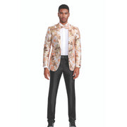 Floral Shawl Collar Single-Breasted Blazer with Bow Tie - Orange by Tazzio