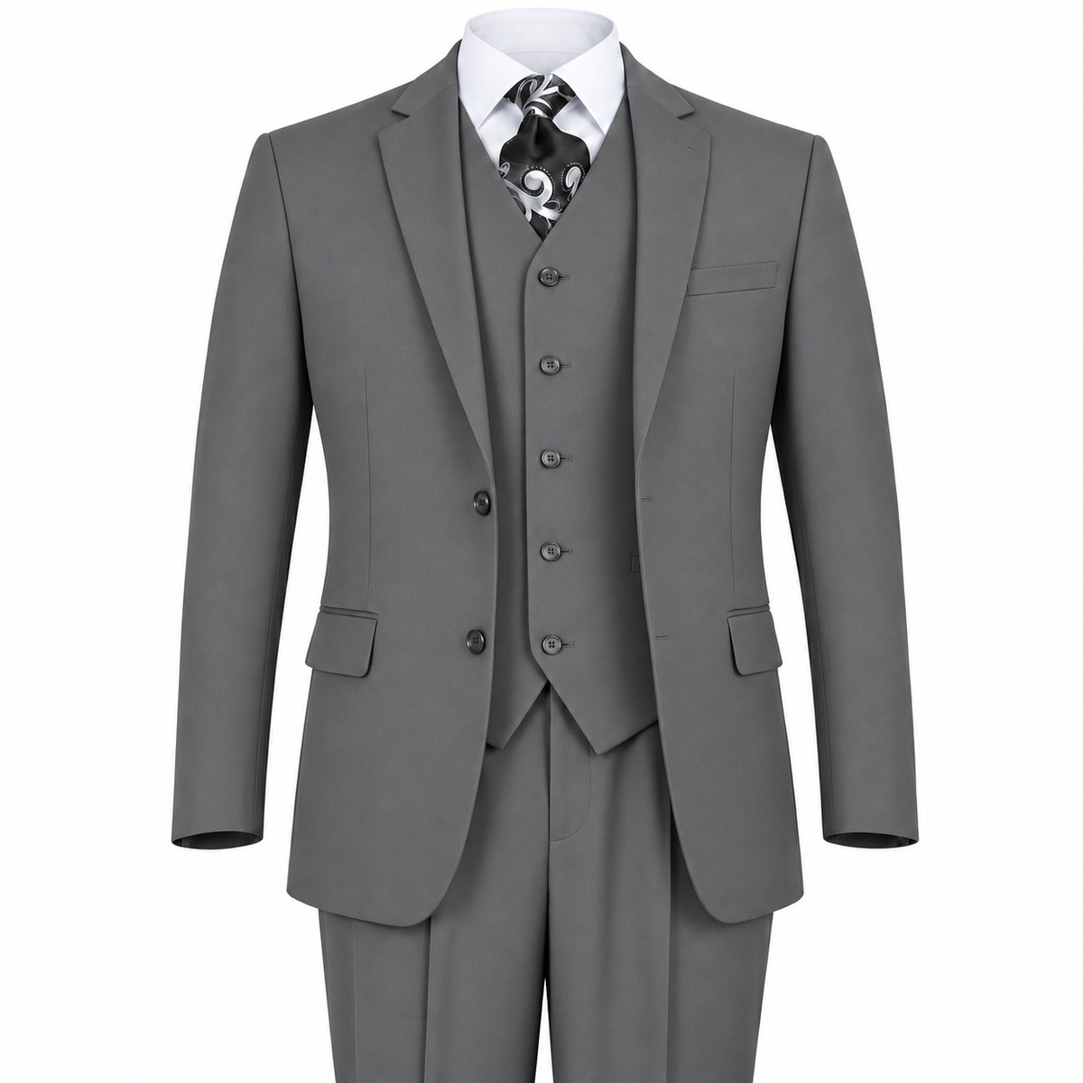 AI-generated illustration: Gray 3-Piece Modern Fit Poplin Suit on a white background