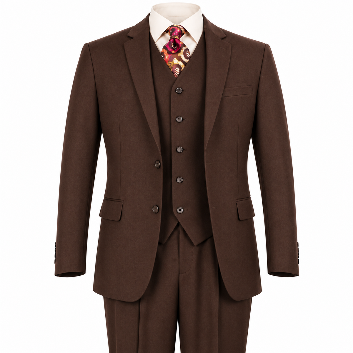 Brown 3-Piece Poplin Suit with Vest - Modern Fit - product view
