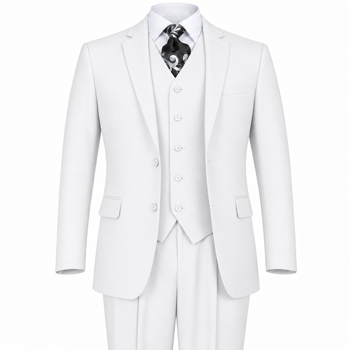AI-generated illustration: White 3-Piece Modern Fit Poplin Suit on a white background
