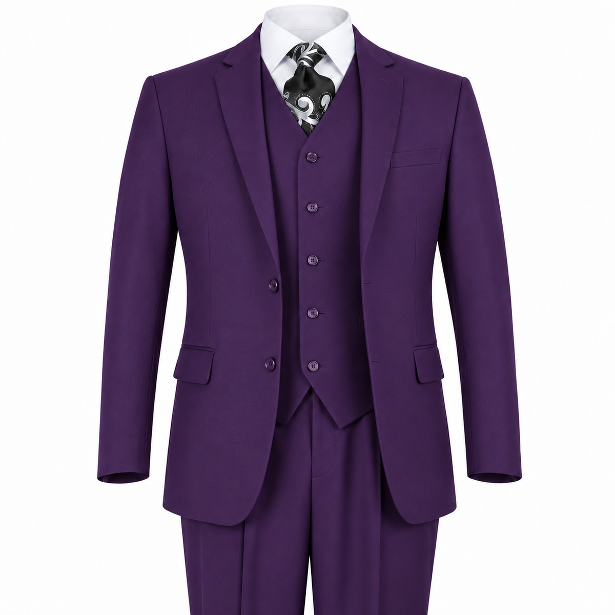 AI-generated illustration: Purple 3-Piece Modern Fit Poplin Suit on a white background