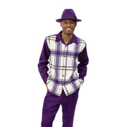 Men’s Purple Plaid Long Sleeve Walking Suit – 2 Piece Set