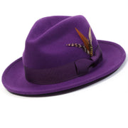 Purple Lightfelt 2 1/2" Wide Brim Wool Felt Pinch Crown Fedora Hat by Montique